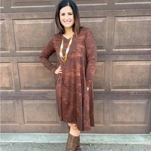 NWT - LuLaRoe Emily Dress - Shades of Brown Print - XXS